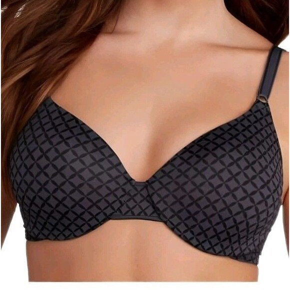 Warners This Is Not A Bra Underwire T-Shirt Bra 36D NWT 01593 Gunmetal Geo Print - Picture 1 of 8